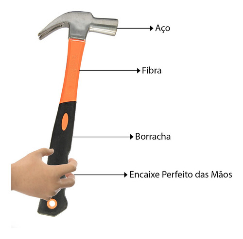 Imagem 4 de 7 de Martelo Unha 27mm Cabo De Fibra Ergonômico Profissional