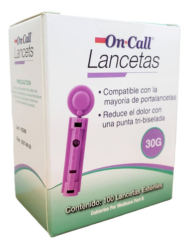 Lancetas De Acero Inoxidable On Call 30g 100 Piezas 