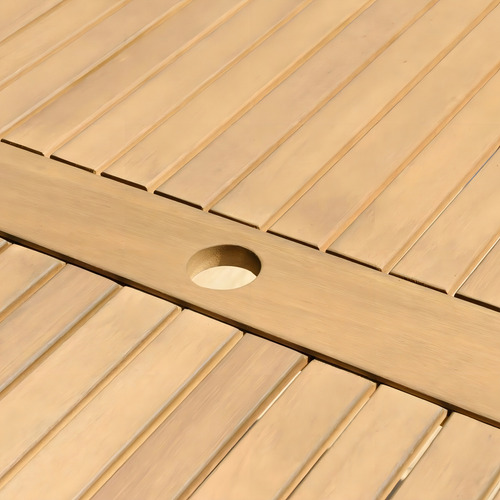 Mesa de Madera con Acabado de Teca para Exterior y Jardin, con Orificio para Sombrilla