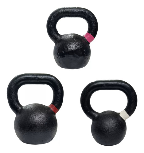 Pesa Rusa Fundicion Kit 6 , 8 Y 10 Kg Kettlebell Crossf Color Negro