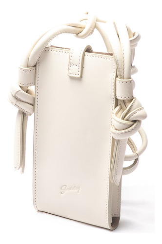 Cartera Porta Celular Mujer Cuero Guido Cómodo Pequeño Color Marfil Correa De Hombro Marfil Diseño De La Tela Lisa