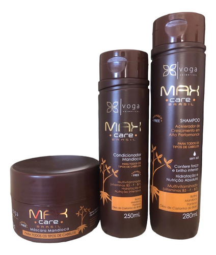 Kit Shampoo Condicionador Mascara Mandioca Max Care Voga