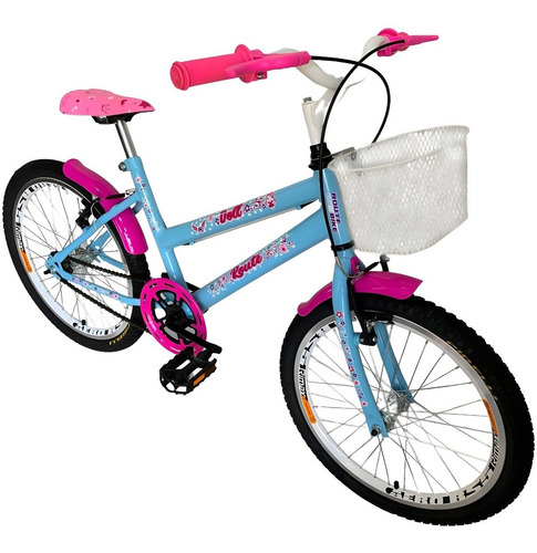 Bicicleta Infantil Aro 20 Feminina + Aro Aero + Cesta Cor Azul-celeste