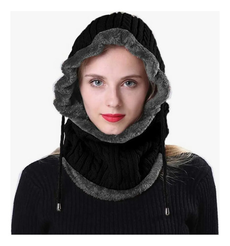 Cuello Con Capucha Unisex Abrigo Termico Negro Único Adulto