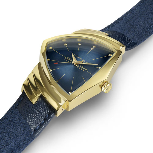 Reloj Hamilton H24301941 Ventura Quartz Caratula Azul Bisel Dorado
