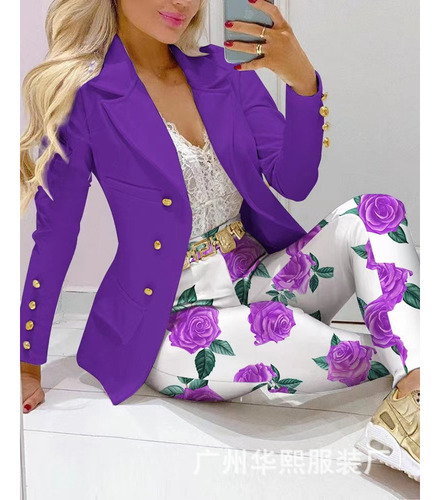 Traje De Oficina Con Pantalón Y Blazer Estampado Para Mujer