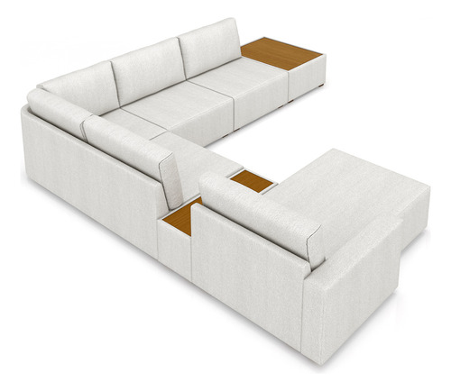 Sofá De Canto Chaise Mesa Lateral Sala 347cm Gales Bouclê Cru