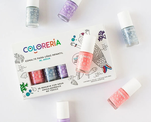 Imagen 7 de 9 de Set Esmalte X 3 Infantil Para Uñas Colores Al Agua Coloreria