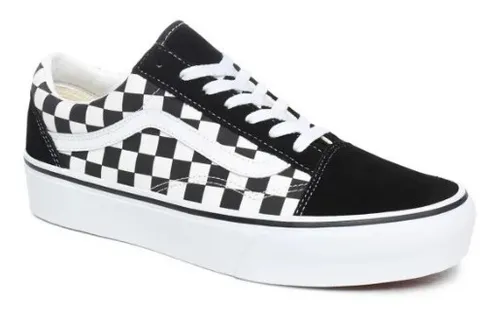 Tenis Vans Old Skool Platform Cuadros Blancos B3uhrk