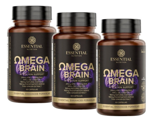 Kit 3x Ômega Brain 60 Caps Essential Nutrition Sem Sabor