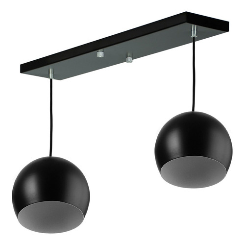 Lustre Pendente Bola Duplo Base Retangular Preto