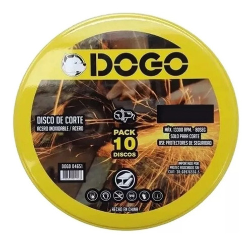 Imagen 1 de 6 de Pack 10 Discos De Corte Recto Dogo Acero 115 X 1,6 X 22,2 Mm