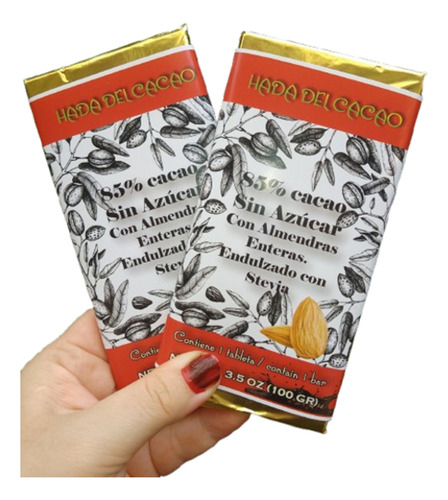 Chocolate (100gr) 85% Almendra Sin Azucar Cacao Keto Stevia