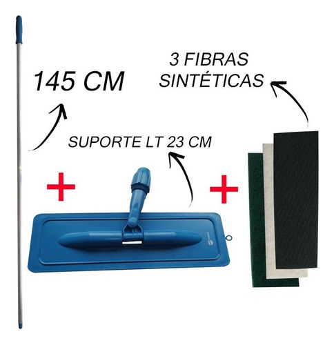 Kit Rodo Esfregão Esponja Abrasiva Lava Piso Azulejo Parede Cor Azul
