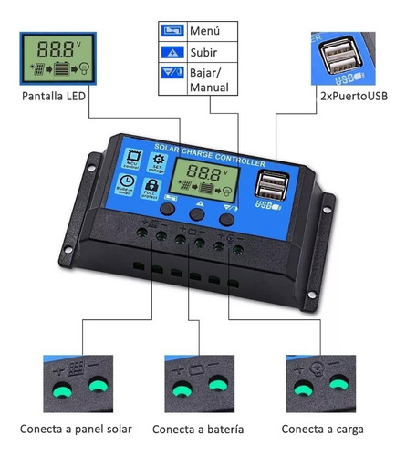 Regulador Carga Solar Panel Digital 12v 24v 30a