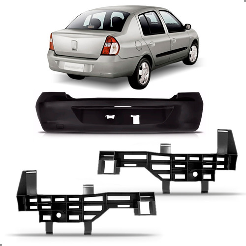 Parachoque Traseiro Para Clio Sedan 2006 A 2011 C/ Par Guias