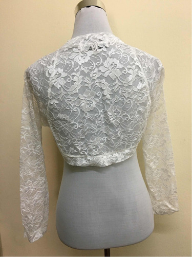 Bolero Tipo Mangas Largas De Encaje Blanco Novia