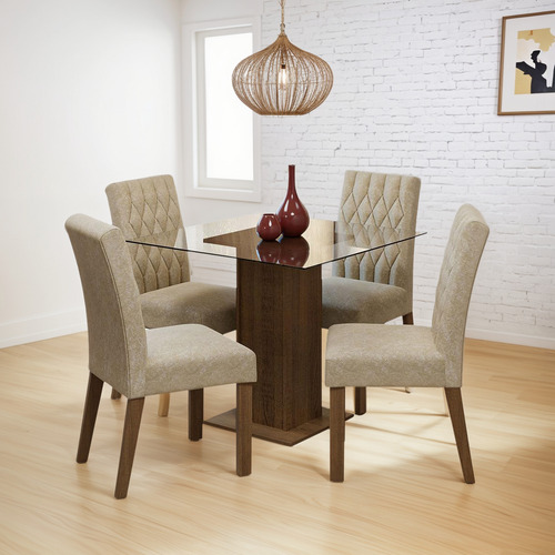 Madesa Comedor Mesa Cristal 4 Sillas Noemí Rústic/imperial