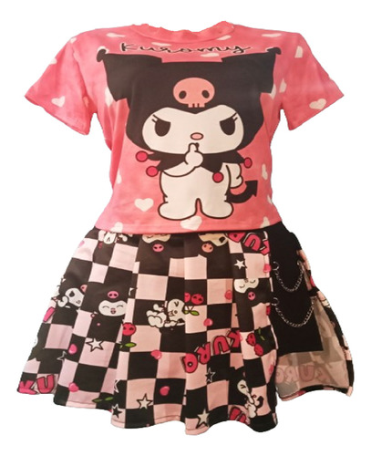 Conjunto Falda Short Kuromi Moda Juvenil Kawai Verano 