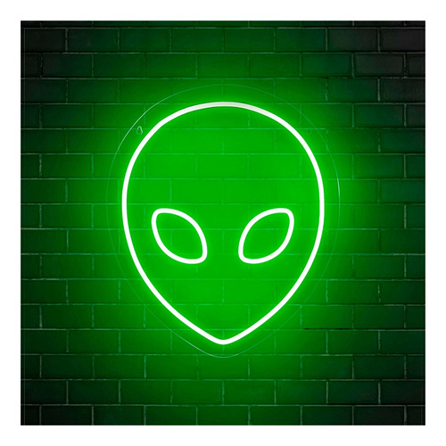 Painel Neon Led Alienigena Alien Cabeça Espaço Decoração Cor Verde 110V/220V