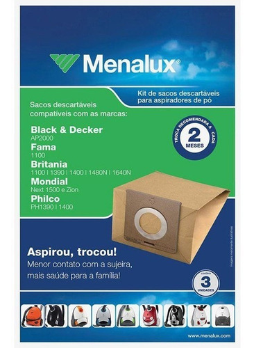 Saco Aspirador Electrolux Black Decker Britania Mondial 3 Un