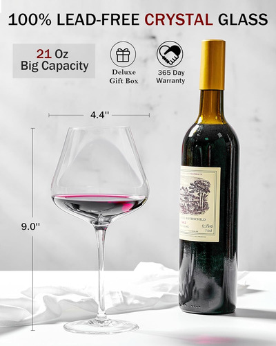 Jbho Hand Blown Italian Style Crystal Burgundy Wine Glass...