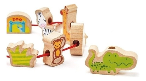 Enhebrado De Madera Animales D Selva 12 Piezas Didactico Cw