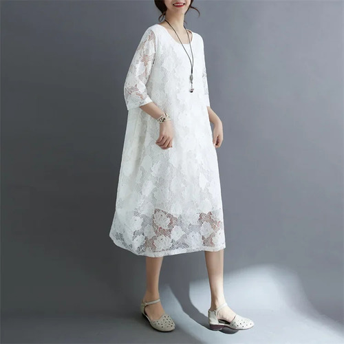 Vestido Largo De Encaje Para Mujer De Talla Grande, Estilo É