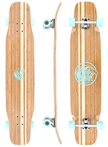 White Wave Bamboo Longboard Skateboard. Ideal Para Cruising