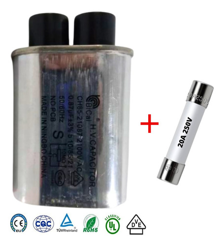 Capacitor Microondas 0.87 Uf 2100v Con Fusible 20a 250v