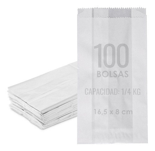 Bolsa Kraft Blanco Bolsas Saco Papel 1/4 Kg 100 Unidades