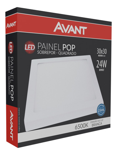 Kit 5 Painel Led 24w Sobrepor Quadrado 6500k Bivolt Avant Cor Branco 110V/220V