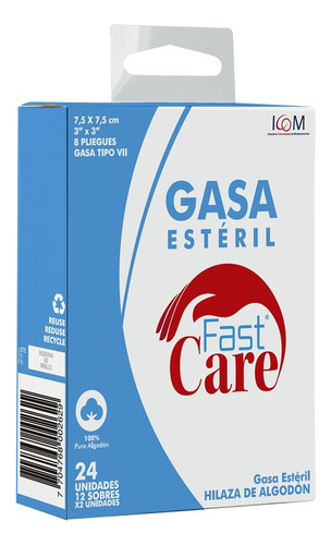 Gasa Fast Care Estéril 7,5 X 7,5 Cm 12 Sobres