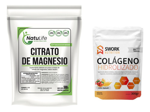 Citrato De Magnesio Puro 500 Gr + Colageno Hidrolizado 300g