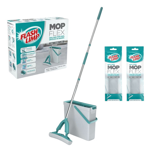 Kit Mop Flex Balde Rodo Limpeza Geral Flash Limp + 2 Refis