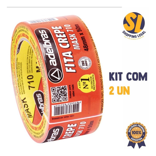 Imagem 2 de 5 de Fita Crepe 710 48mm X 50m Premium Adelbras - Com 2 Rolos