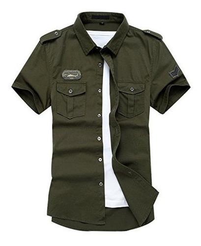 Gihuo Camisa Militar De Manga Corta Con Botones Para Hombre