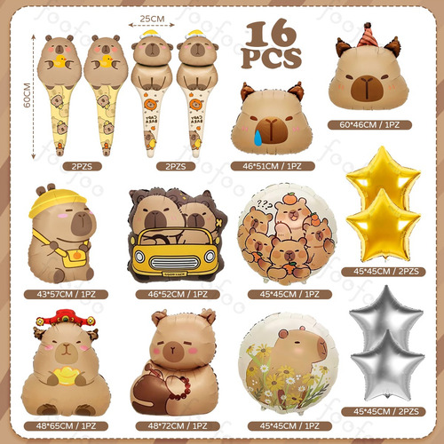 Kit 16pz Globos Capibara Decoración Feliz Cumpleaños Fiesta Unico Juego De Globos Diy Kapybara