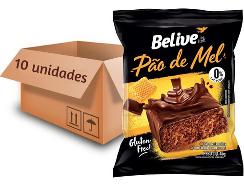 10x Pão De Mel Belive Zero (acucar, Lactose E Gluten) 45g