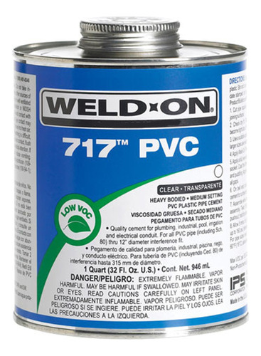 Pegamento Cemento Para Pvc Weldon 717 Transparente 250ml