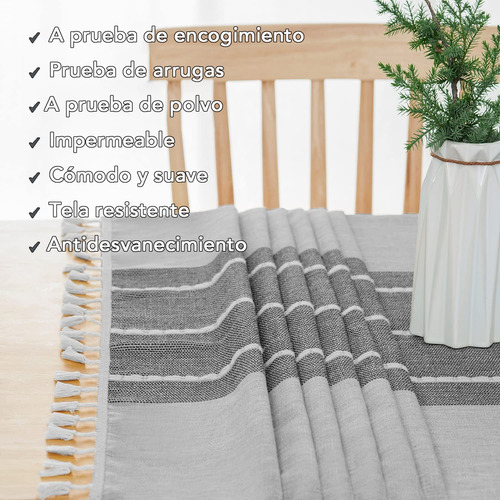 Mantel Rectangular De Lino De Algodón Con Borlas 1.40x3.0m