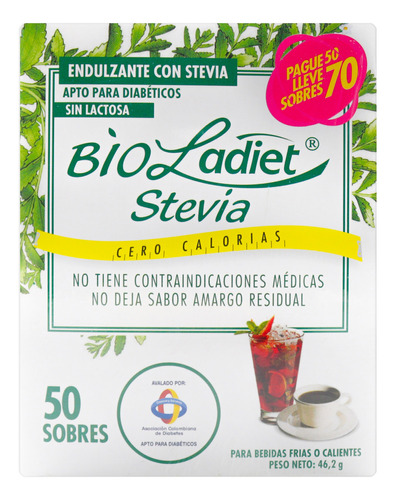 Endulzante Para Diabéticos Stevia Bioladiet 100 Sobres.