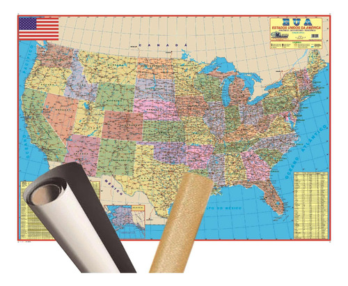 Mapa Estados Unidos Eua Usa 120 X 90cm Gigante Enrolado