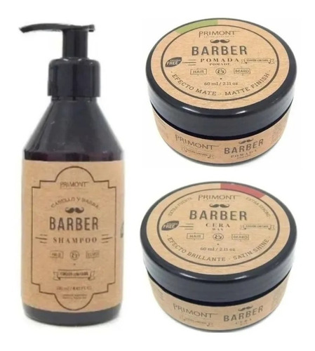 Shampoo + Cera Brillo + Pomada Mate - Primont Barber