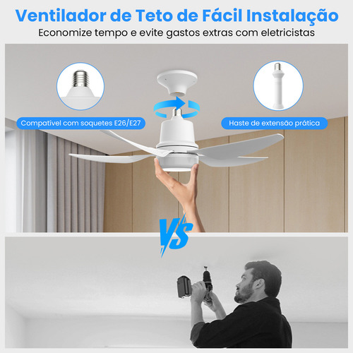 Ventilador De Teto Moderno Com Luz Led Integrada E Controle Remoto, Silencioso E Econômico, Com Vento Forte, 4 Velocidades, Base E27, Fácil De Instalar, Ideal Para Ambientes Internos/externos