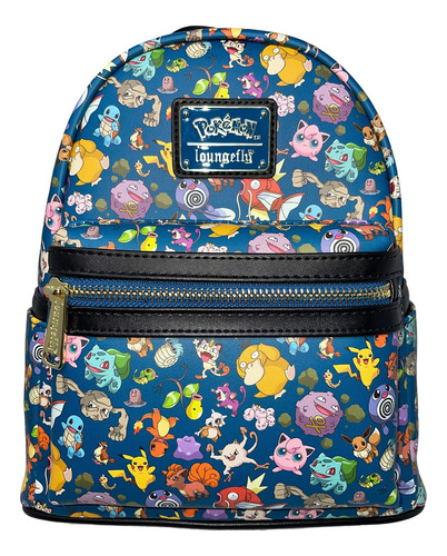 Mochila Loungefly X Pokemon 1ra Gen. Impreso Marino Moderno