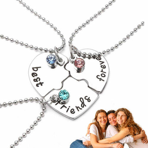 Set 3 Collares Por Siempre Amigos Best Friends Forever Bff Color Plateado