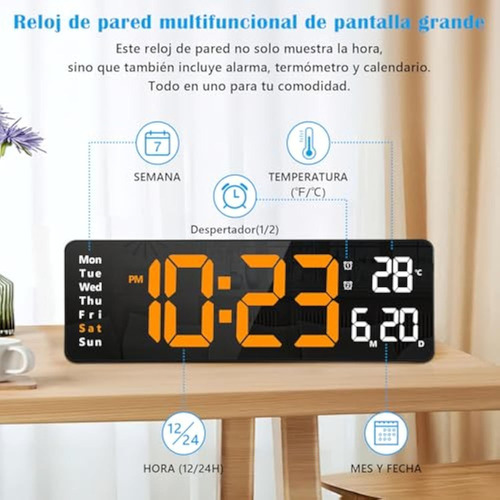 Reloj Digital De Pared De 16in Con Visualización Grande Rgb