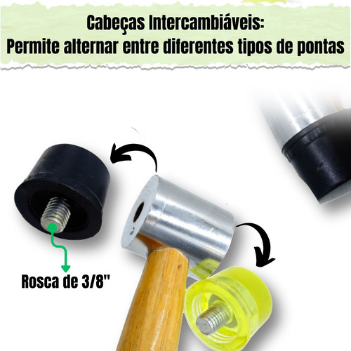Martelo De Borracha Nylon Intercambiável Cabeça Dupla 35mm