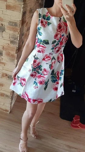 Vestido Blanco Con Rosas Flores Talla S Nuevo Con Etiqueta